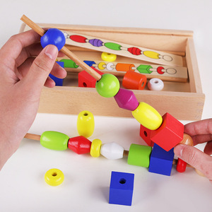 幼儿园益智区材料木棍智力盒蒙氏串珠早教玩具穿珠盒小班区域投放