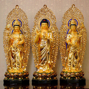圆通佛具东方三圣佛像供奉纯铜鎏金西方三圣台湾日光月光菩萨药师