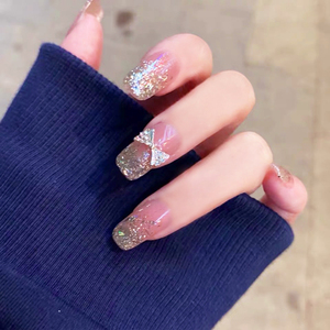 美甲贴片成品日式假指甲片ins风个性冰透粉中长款方头持久穿戴甲