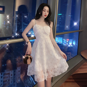 仙女系小礼服仙气生日礼服夏季超仙网纱刺绣收腰显瘦吊带连衣裙