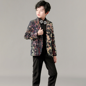 男童西装套装儿童礼服男模特走秀英伦风花童小西服主持钢琴演出服