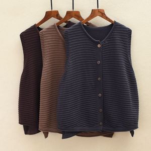 厚款棉质粗针女装开衫圆领无袖背心纯色上衣针织马夹