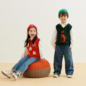 野柿童装 原创设计 男童马甲女童秋装兄妹装全棉毛线儿童毛衣背心