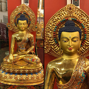 尼泊尔手工精品纯铜鎏金释迦摩尼佛像居家供奉摆件释迦牟尼高80cm