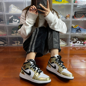 air jordan 1 mid aj1小伦纳德白金液态金休闲篮球鞋子dc1419-700