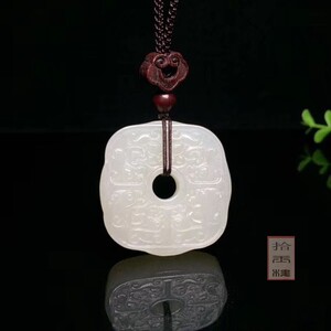 天然和田玉白玉仿古兽牌四方神兽吊坠玉坠挂件男款玉佩送礼盒证书