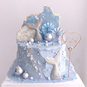 海洋主题鱼尾蛋糕装饰太阳花翻糖烘焙装饰配件网红鱼蛋糕模具l