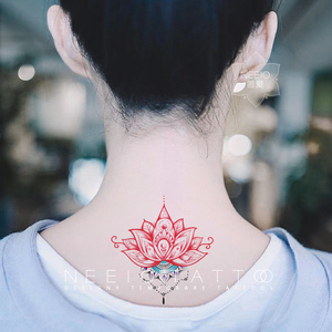 neeio纹身贴 红色梵花曼陀罗 瑜伽莲花图腾颈后臂脚踝 防水持久女