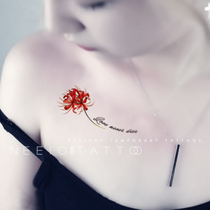 neeio纹身贴 永恒之爱彼岸花 红色蓝色2图锁骨英文曼珠沙华防水女