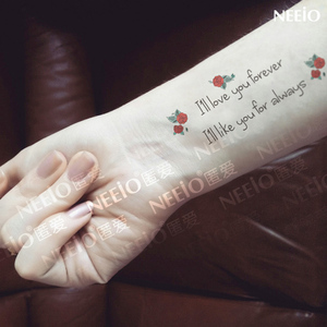 neeio原创 纹身贴 一生一世红玫瑰 小清新个性英文 纹身贴纸 防水