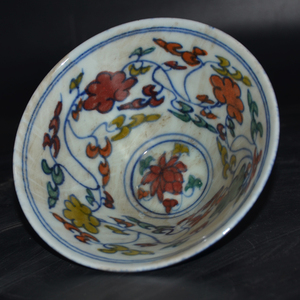 明宣德年制仿古瓷器手绘祭蓝斗彩斗笠碗摆件陶瓷古玩古董收藏精品