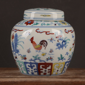 明成化手绘斗彩鸡纹天字罐茶叶罐仿古瓷器包老做旧收藏精品瓷陶瓷