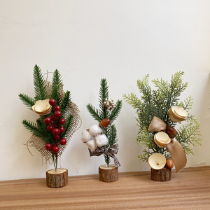 ins复古松果干花木质圣诞树摆件圣诞节礼物 办公室桌面装饰品礼品