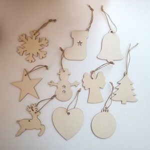 20个/包8cm圣诞树装饰品激光雕刻木片雪花麋鹿天使挂件手工diy木