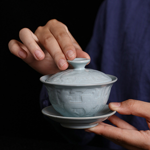 汝窑盖碗单个三才茶杯古代泡茶碗带盖大号茶具套装手抓壶陶瓷茶杯