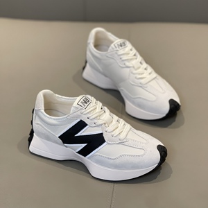 热典mema真皮小蛮腰华夫阿甘鞋女2023新款厚底运动休闲老爹鞋