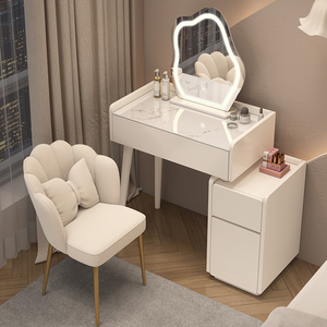 高级感实木梳妆台收纳柜一体小户型卧室现代简约岩板暖白色化妆桌