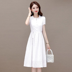 白色雪纺连衣裙子2024新款夏季气质名媛高端女神范高级感精致礼服