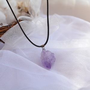 天然紫玉原石吊坠项链 紫水晶坠子挂链 正品天然紫晶短款锁骨链
