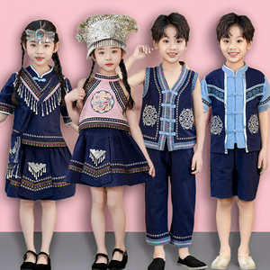 广西三月三壮服棉壮族苗族服饰全套新款彝族服装小孩少数民族服装