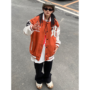 美式复古高街原创撞色棒球服女秋2022新款宽松休闲夹克外套ins潮