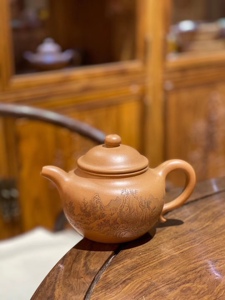 徐惠琴制壶 秋石紫砂刻绘原矿老段泥紫砂莲子壶