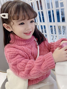 女童高领毛衣秋冬洋气韩版女宝宝加厚保暖针织衫儿童粗毛线衣服潮