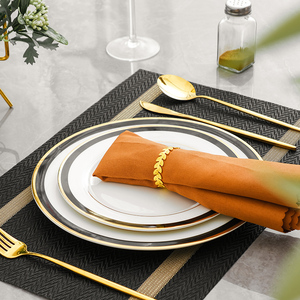 轻奢西式摆台陶瓷盘子碟子餐具刀叉套装创意金边平盘西餐牛排餐盘