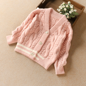 女童针织开衫4-9岁宝宝秋冬麻花毛衣外套儿童春秋洋气10女孩上衣