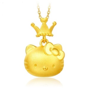 甜美Kitty凯蒂猫公主皇冠吊坠镀3D黄金欧币越南沙金项链 女配饰品
