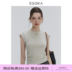 EGGKA 收腰短袖上衣女纯欲时尚休闲打底百搭正肩小个子夏季针织衫