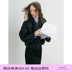 【5折清仓】EGGKA黑色皮衣秋季复古气质设计感满满短款外套女