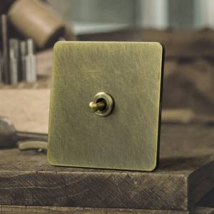 特色个性青古铜乱花纹复古做旧墙壁开关插座不锈钢面板黄铜拨杆