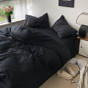 黑色星期五 纯黑全棉四件套纯棉 高级感性冷淡床单被套三件套床上