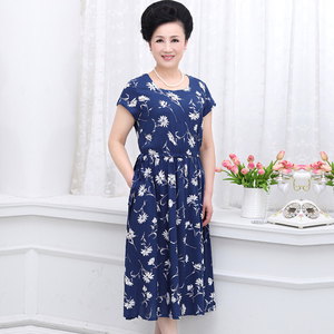 中老年妈妈夏季短袖碎花连衣裙奶奶老年人宽松大码大摆裙太婆裙子