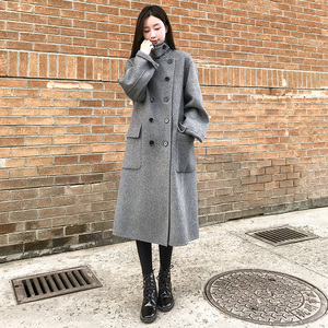 双面羊绒大衣女长款2023冬季新款韩系高级感灰色双排扣毛呢子外套