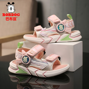 巴布豆女童鞋凉鞋2021新款夏季中大童软底女孩粉色露趾运动沙滩鞋
