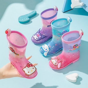 2024新款卡通儿童雨鞋防水防滑女童雨靴宝宝幼儿园中低筒水晶水鞋