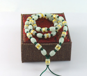 翡翠a货男士款玉珠项链和田玉路路通金镶玉转运珠挂绳手工制作