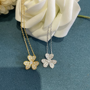 纯银925三叶草满钻项链女幸运花朵吊坠锁骨链轻奢小众生日礼物