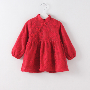 新年装 宝宝周岁礼服 女童抓周旗袍裙中国风拜年服儿童过年红裙子