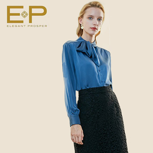epyaying雅莹女装系带缎面衬衫女新款2020年秋装气质职业显瘦衬衣