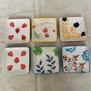 2件包邮 陶瓷家用手绘小菜碟正方形浅味碟5英寸零食碟酱油碟醋碟