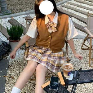 山吹jk制服套装裙正版西装马甲全套学院夏季黄格百褶裙子学生校服