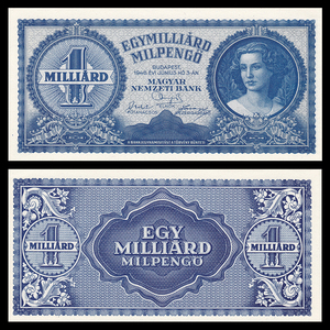 【欧洲】匈牙利10亿潘戈 纸币 外国钱币 1946年 全新au p-131au