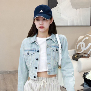 金智妮jennie明星同款浅色牛仔外套女春秋韩版宽松短款高腰上衣潮
