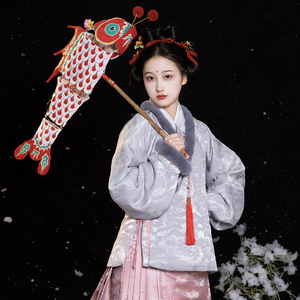 踏云馆汉服明初冬季真丝镶獭兔交领絮绵夹袄织金马面(暖暖)