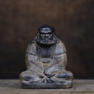 青石民俗怀旧纯手工雕刻仿古做旧达摩祖师摆件中式陈设装饰石雕