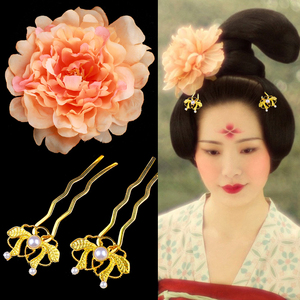 唐风诃子裙牡丹花掩鬓三件套汉服襦裙古装发簪u钗钗发头饰配饰发