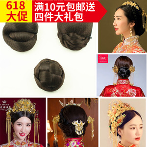棕色系列中式秀禾新娘盘发发包汉服假发包后脑勺发包发髻垫发发包